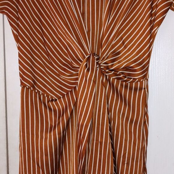 Sandy & Sid brown and white striped wrap front dress Sz M - Picture 4 of 6